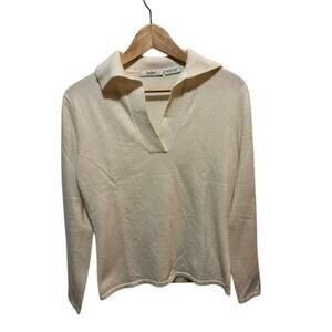 Neiman Marcus Cashmere Sweater V-neck Spread Collar Pullover Women's Medium